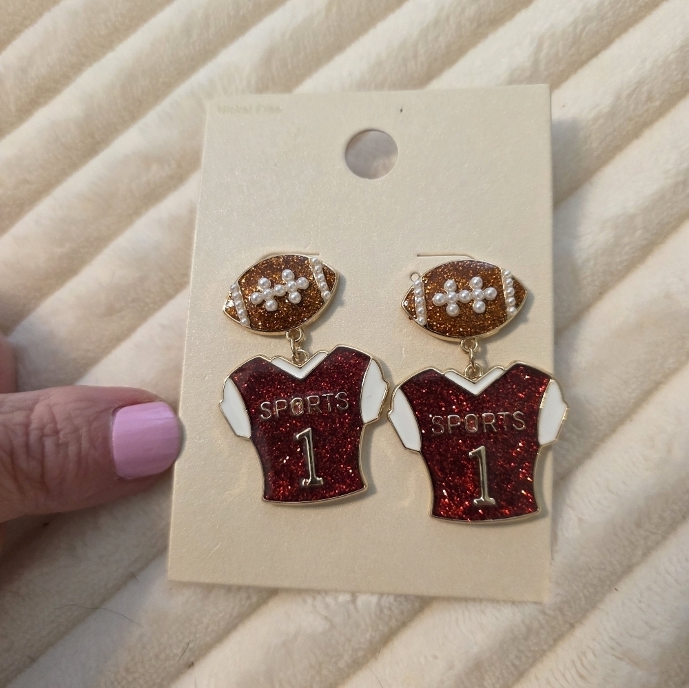 Football Jersey Earrings with Glitter Accents-NWT - Picture 2 of 4